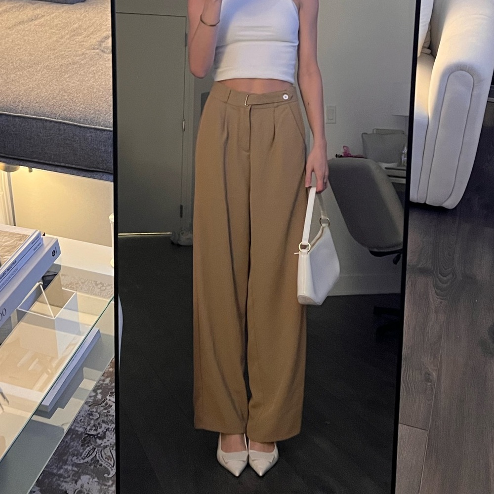 TAN TROUSERS WITH CUTE BUTTON BELT ON TOP SIZE S